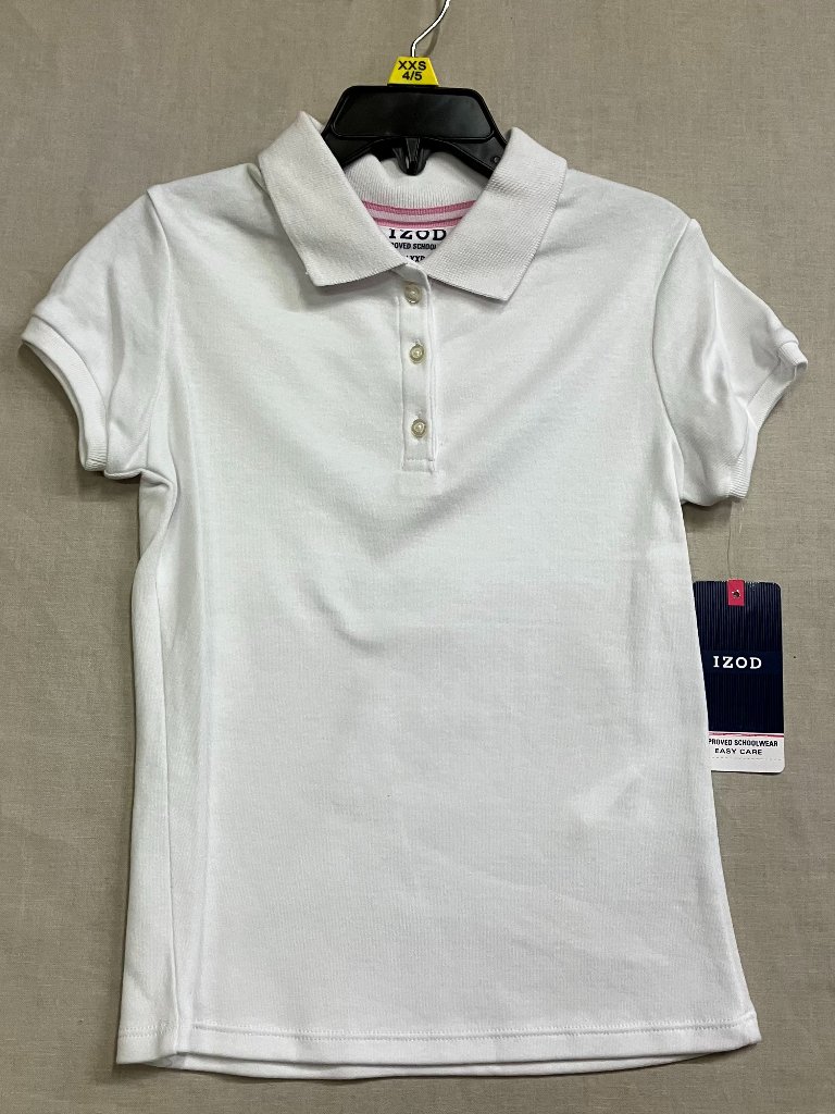 Izod Polo Shirt Girls Xxs 4/5 White Short Sleeve School Uniform Easy Care Cotton